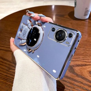 เคสซิลิโคนนิ่ม ลายนักบินอวกาศ 3D พร้อมขาตั้ง หรูหรา สําหรับ Huawei P60 P60 Pro