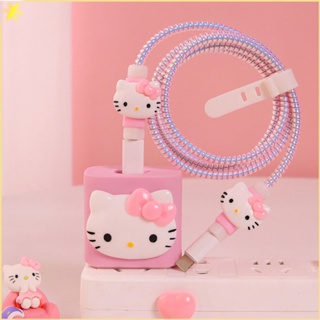 [LBE] 4ชิ้นสำหรับ Iphone สายป้องกันสาย Usb ป้องกันหัวชาร์จการ์ตูน Hello Kitty ฝาครอบป้องกัน