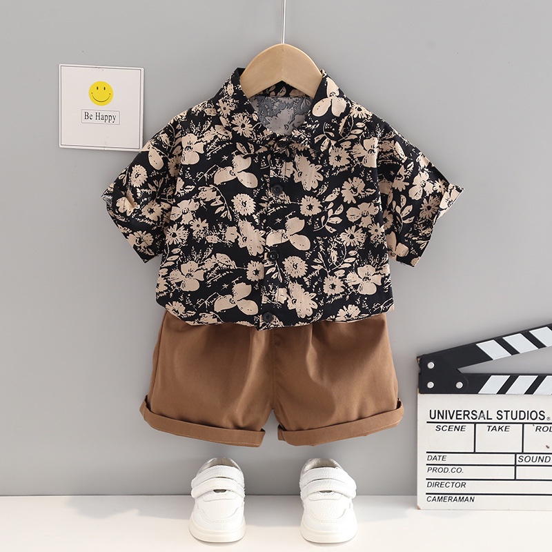 ชุดเสื้อแขนสั้นและกางเกงลําลองลายดอกไม้ย้อนยุคสําหรับเด็กผู้หญิงแฟชั่นชุดฤดูร้อน