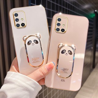 เคสโทรศัพท์มือถือ แบบบางพิเศษ ทรงสี่เหลี่ยม ลายหมีแพนด้า พร้อมขาตั้ง สําหรับ Samsung Galaxy A20 A30 A31 A51 A41 A71 4G A13 5G A04S A91 M80S M51 M31 M30S