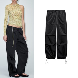 Zara ฤดูร้อน ใหม่ แฟชั่น ผ้าไหมซาติน ร่ม กางเกง 4661407
