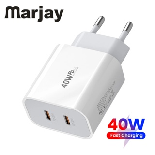 marjay อะแดปเตอร์ชาร์จเร็ว 40W Dual PD PD20W Dual Type-C สําหรับ Samsung Xiaomi