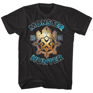 Slim Fit Retro MenS T Shirt Monster Hunter 2004 MenS T Shirt Tribal Emblem Capcom Video Game Tee เสื้อยืดคอกลม