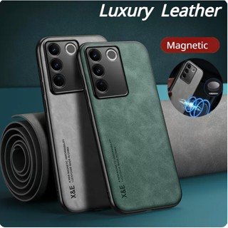 เคสโทรศัพท์มือถือหนัง PU ซิลิโคน กันกระแทก มีแม่เหล็กติดรถยนต์ สําหรับ VIVO V27 V27e V25 V25e S16e S16 Pro Y35 Y16 4G IQOO NEO 7 11 Pro