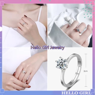 A HELLO GIRL S925 แหวนหมั้นแต่งงาน ประดับเพชร หกเหลี่ยม สไตล์คลาสสิก ของขวัญ สําหรับผู้หญิง