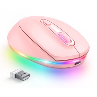 Seenda เมาส์ไร้สาย 2.4G USB ชาร์จได้ พร้อมไฟ LED สีรุ้ง สําหรับแล็ปท็อป คอมพิวเตอร์