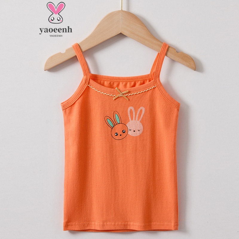 【YAOEENH】พร้อมส่ง เสื้อสายเดี่ยว คอกลม ผ้าฝ้าย ลายดอกไม้น่ารัก ขนาดเล็ก 100-160 ซม. ระบายอากาศ สําหรับเด็กผู้หญิง