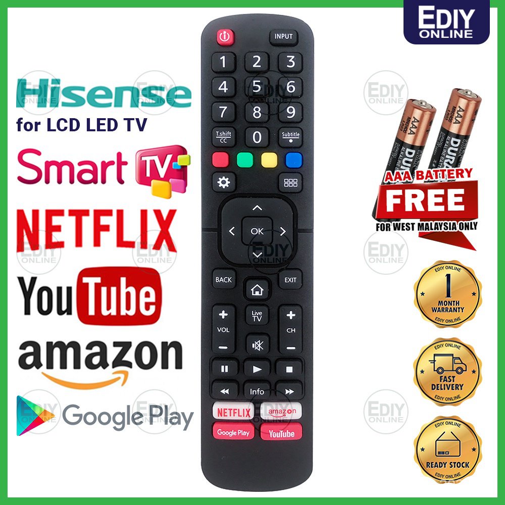 [ฟรีแบตเตอรี่ AAA X2] L1335V UNIVERSAL HISENSE LCD LED SMART TV รีโมทคอนโทรล NETFLIX YOUTUBE EN-8380
