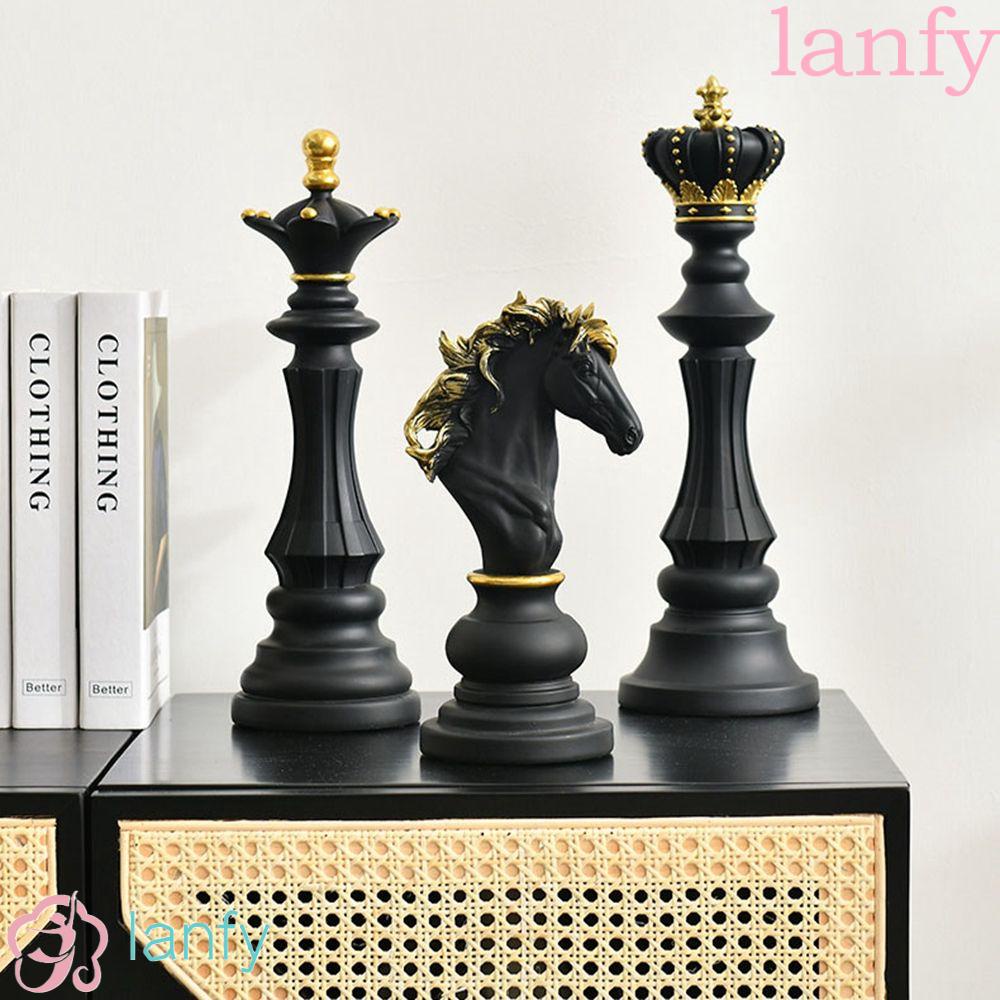 LANFY Chess Figurine Retro International King Knight Queen Chess Statue For Interior Chess Pieces Board Home Desktop Decor