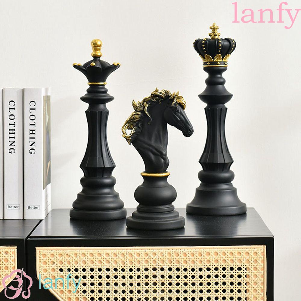 LANFY Chess Figurine Retro International King Knight Queen Chess Statue For Interior Chess Pieces Bo