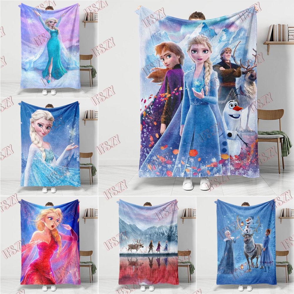 ผ้าห่ม ผ้าสักหลาด ลาย Frozen Anna  Elsa ไซซ์เดียว สําหรับเครื่องปรับอากาศ