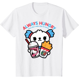 GOOD YFเสื้อยืดผ้าฝ้ายพรีเมี่ยม เสื้อยืด พิมพ์ลาย Toca Life x Hello Kitty &amp; Friends ALWAYS HUNGRY สําหรับผู้ชาย