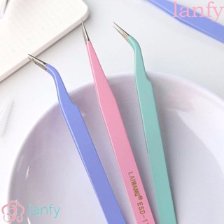 Lanfy เครื่องมือสติ๊กเกอร์แหนบสแตนเลสสําหรับตกแต่งเล็บหลากสี