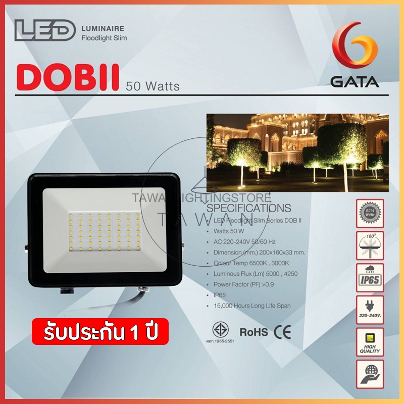 หลอดไฟฟ้า [ส่ง] GATA Floodlight โคมฟลัดไลท์ โคมไฟสปอร์ตไลท์ LED 10W 20W 30W  รุ่น Slim DOB ใช้ไฟบ้าน