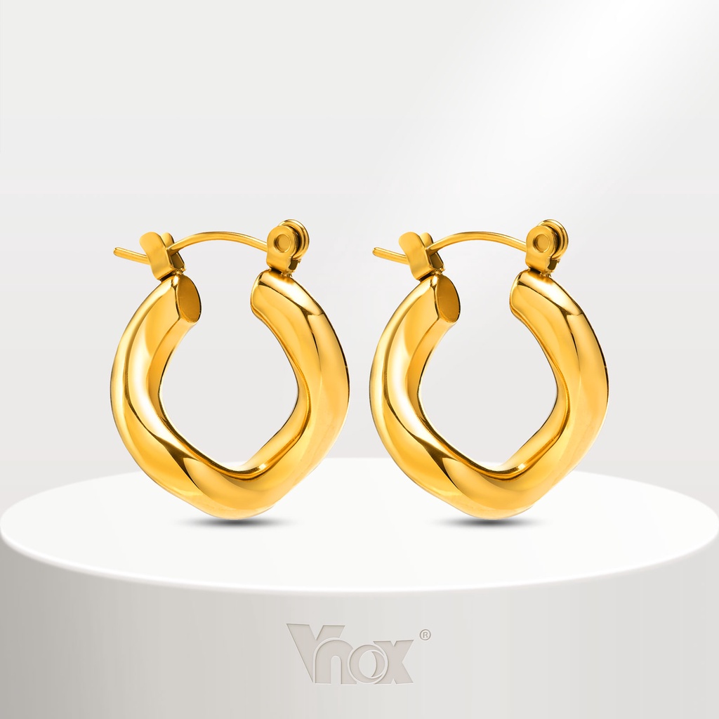 Vnox ต่างหูห่วง ทรงกลม ทอง 18K ทรงเรขาคณิต เครื่องประดับแฟชั่น สําหรับผู้หญิง