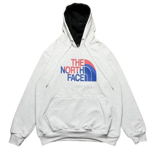 เสื้อแจ็กเก็ต มีฮู้ด ลายโลโก้ The NORTH FACE RED สีฟ้า สีเทา