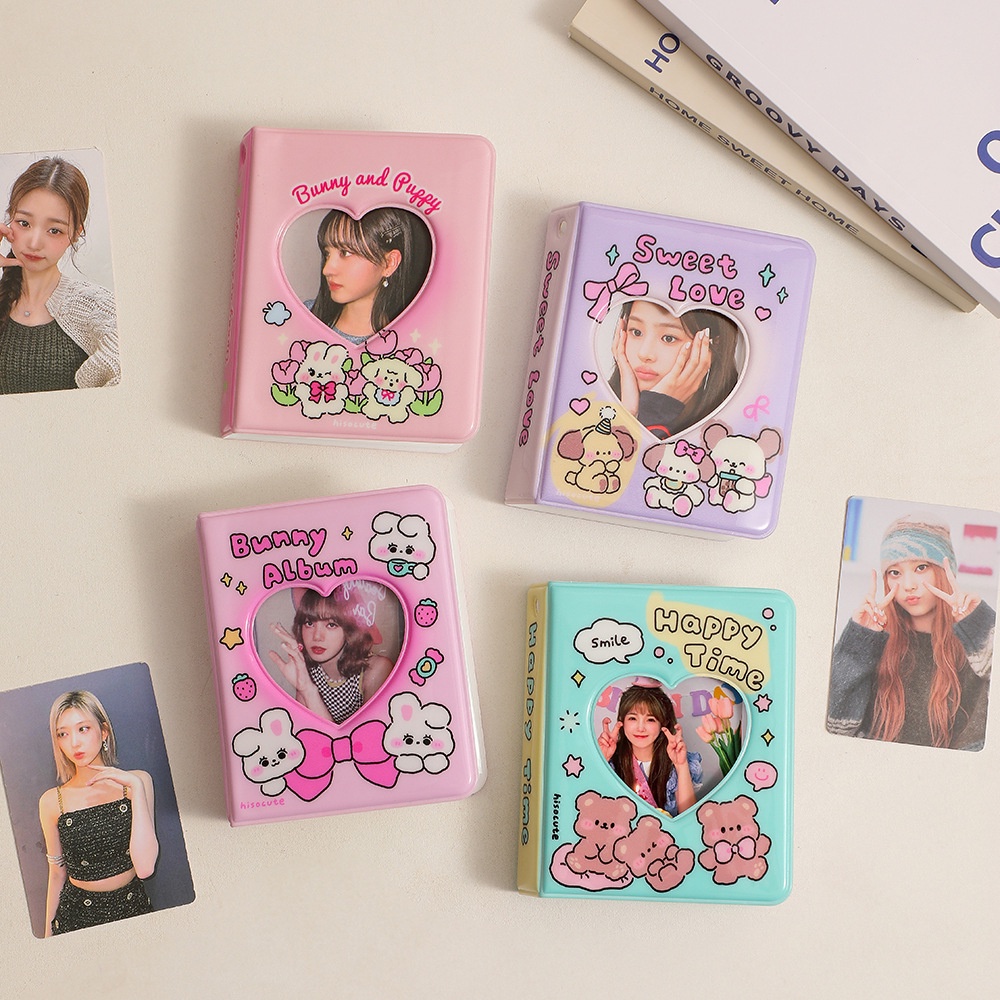 SALE40 กระเป๋าหมีน่ารักอัลบั้มรูป 3 นิ้ว KPOP Photocard คอลเลกชันหนังสือรูปหัวใจ LOMO ผู้ถือบัตรหนังสือ Organizer