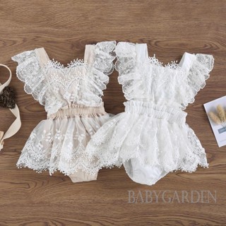 Babygarden-0-24 เดือน ชุดรอมเปอร์ แขนบิน คอสี่เหลี่ยม แต่งระบาย ลูกไม้ ฤดูร้อน เป้ากระดุม ราคา