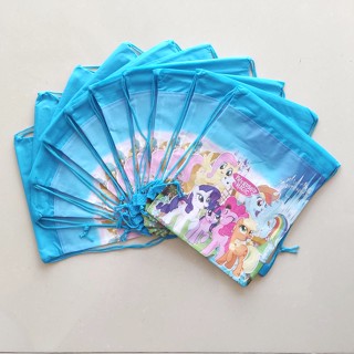 ถุงขนม แบบหูรูด ผ้าไม่ทอ ลายการ์ตูน Little Pony สีฟ้า สําหรับปาร์ตี้วันเกิด คริสต์มาส 10 ชิ้น ต่อชุด