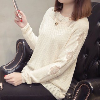 เสื้อกันหนาว คอกลม ผ้าถัก แบบบาง ทรงหลวม สําหรับผู้หญิง