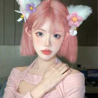 วิกผมสั้น ทรงกลม สีชมพู แฟชั่นโลลิต้า สําหรับผู้หญิง