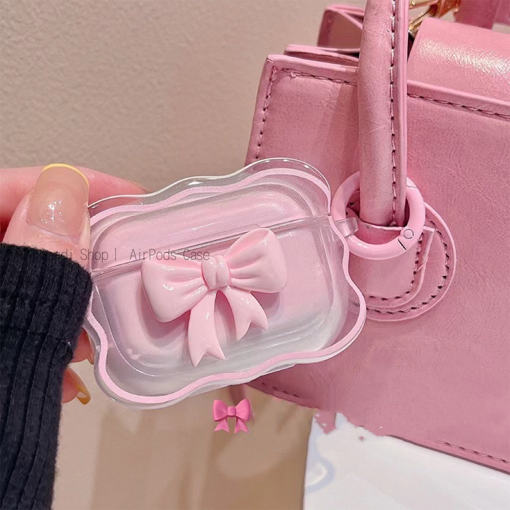 น่ารักเรียบง่าย AirPods 4 กรณีคลื่นโบว์สีชมพู AirPods สําหรับ AirPods 1/2/3/Pro Pro2 กรณี AirPods 3 CaseTPU นุ่ม Apple ชุดหูฟังบลูทูธไร้สาย Anti drop AirPods 2 Gen กรณี Hool