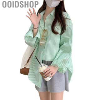 Ooidshop Womens Striped Shirt Blouse  Button Down Skin Friendly Blouse Shirt Top Long Sleeve Thin Green  for Night Out for Date for Outdoor