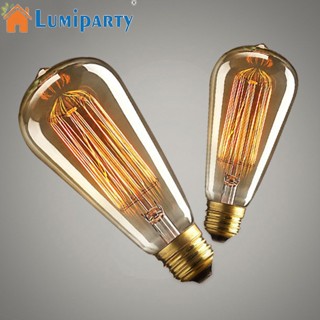 Lumiparty หลอดไฟ เส้นพลาสติก สีเหลือง 40w 60w E27 220-240v สไตล์เรโทร สําหรับตกแต่งบ้าน กาแฟ