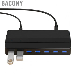 Bacony USB C Hub 7 Port USB3.0 Splitter Double Power Supply Mini Portable ABS USB C Adapter Docking Station for  7 Port USB3.0 Black