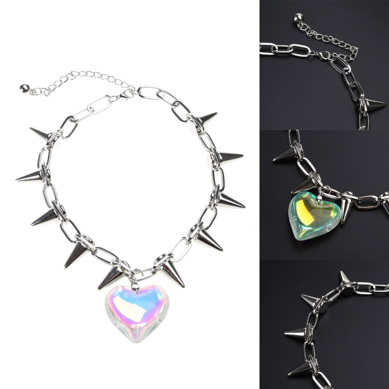 Cadiling สร้อยคอจี้หัวใจ Rivets Choker Clavicle Chain Y2k เครื่องประดับ Family-Decor