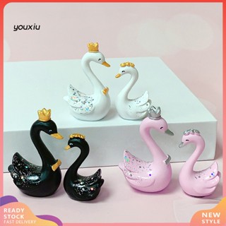 Youxiu มงกุฎหงส์ใส รูปหงส์ หน้ายิ้ม เหมือนจริง สําหรับตกแต่งบ้าน เค้ก 1 คู่