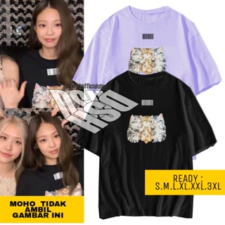 [S-5XL]คอลูกเรือเสื้อยืดคอกลมเสื้อยืด พิมพ์ลายแมว Jennie blackpink สไตล์เกาหลี สําหรับเด็ก 3 ชิ้นผ้าฝ้ายแท้