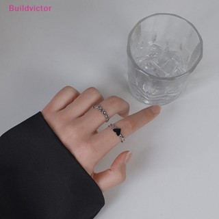 Buildvictor ชุดแหวนนิ้วมือ รูปหัวใจ สีดํา สไตล์วินเทจ เครื่องประดับ สําหรับผู้หญิง คู่รัก 2 ชิ้น