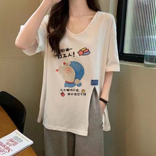 【30-100 กก.】เสื้อยืดแขนสั้น คอยู ผ่าข้าง พลัสไซซ์ สําหรับผู้หญิง C10920