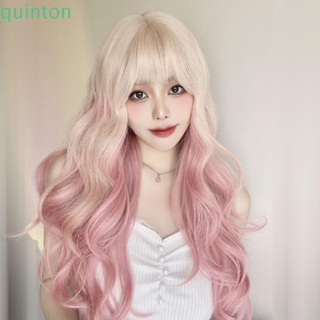 Quinton วิกผมยาวหยิก นุ่ม อินเทรนด์ สีชมพู สีดํา ทนความร้อน เส้นใยธรรมชาติ วิกผมหยักศก สําหรับผู้หญิง