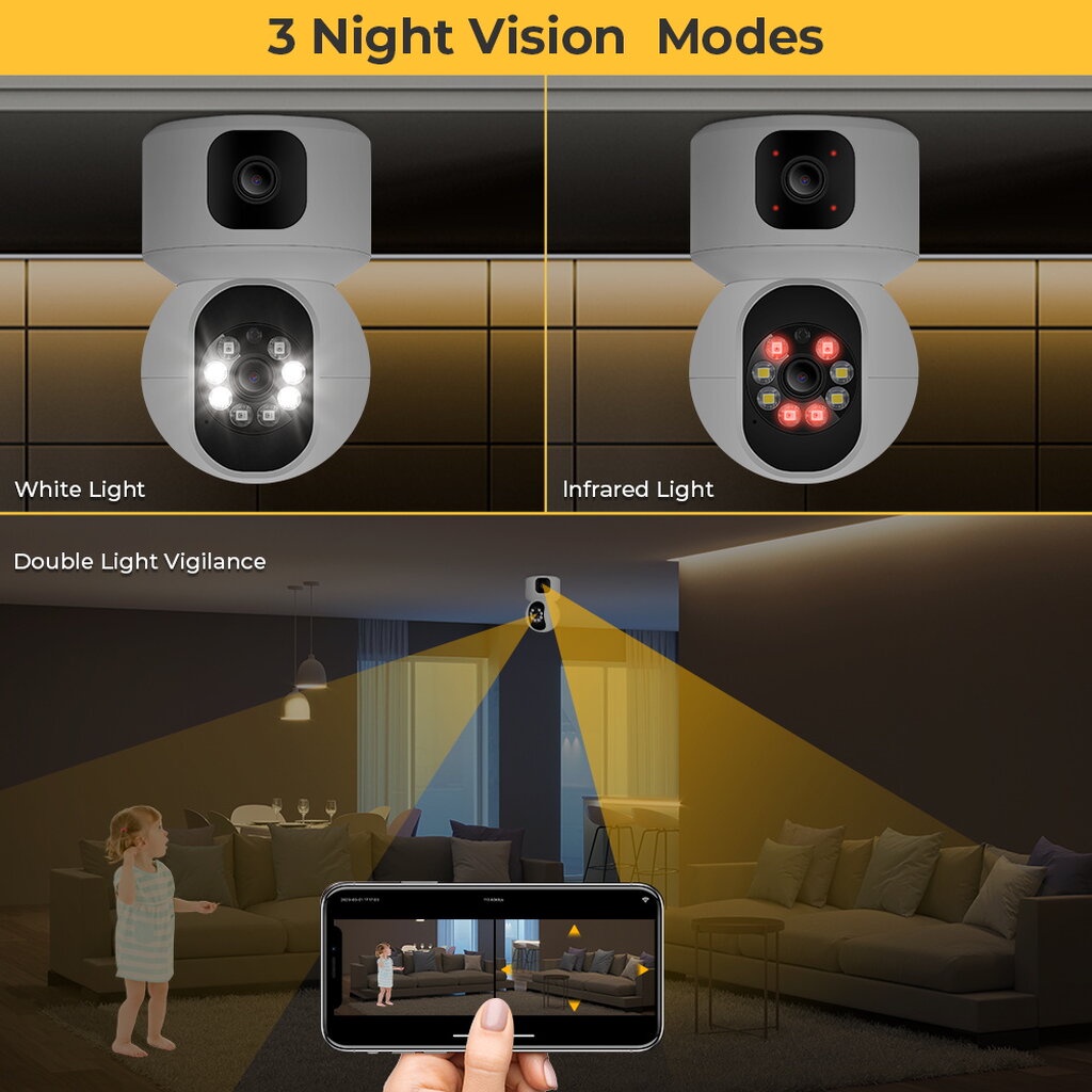 Tuya กล้องวงจรปิด 2 เลนส์ 4MP เชื่อม Wi-Fi ปรับหมุนกล้องได้ หมุนตามคน สื่อสารสองทาง แจ้งเตือนเข้าแอป