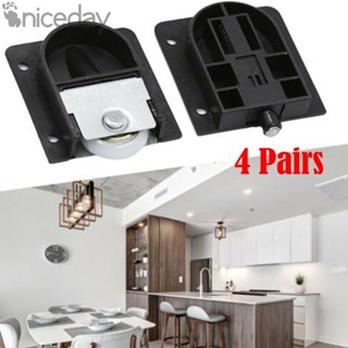 #NICEDAY-Sliding Door Wheels 4 Pairs Black Cabinet Door Sliding Durable Home Improvement