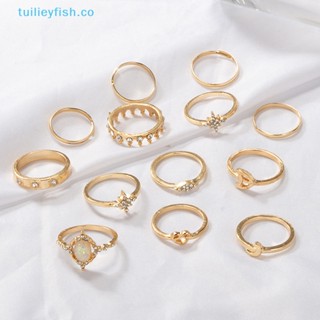 Tuilieyfish แหวนสแต็ก รูปปลา สไตล์เรโทร เรียบง่าย เครื่องประดับ ของขวัญ สําหรับผู้หญิง 13 ชิ้น ต่อชุด