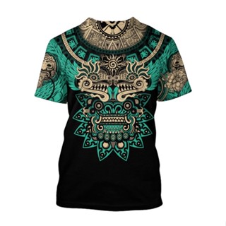 เสื้อยืดลําลอง แขนสั้น คอกลม พิมพ์ลาย Mexican Aztec Quetzon 3 มิติ ทรงหลวม สไตล์ฮาราจูกุ แนวสตรีท แนวเรโทร แฟชั่นฤดูร้อน สําหรับผู้ชาย