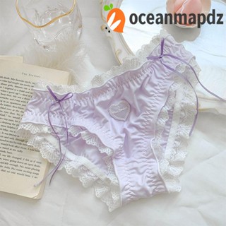 OCEANMAPDZ กางเกงชั้นใน ผ้าฝ้าย ไร้รอยต่อ ระบายอากาศได้ดี พิมพ์ลายลูกไม้ หัวใจ สีพื้น สไตล์โลลิต้า สําหรับผู้หญิง