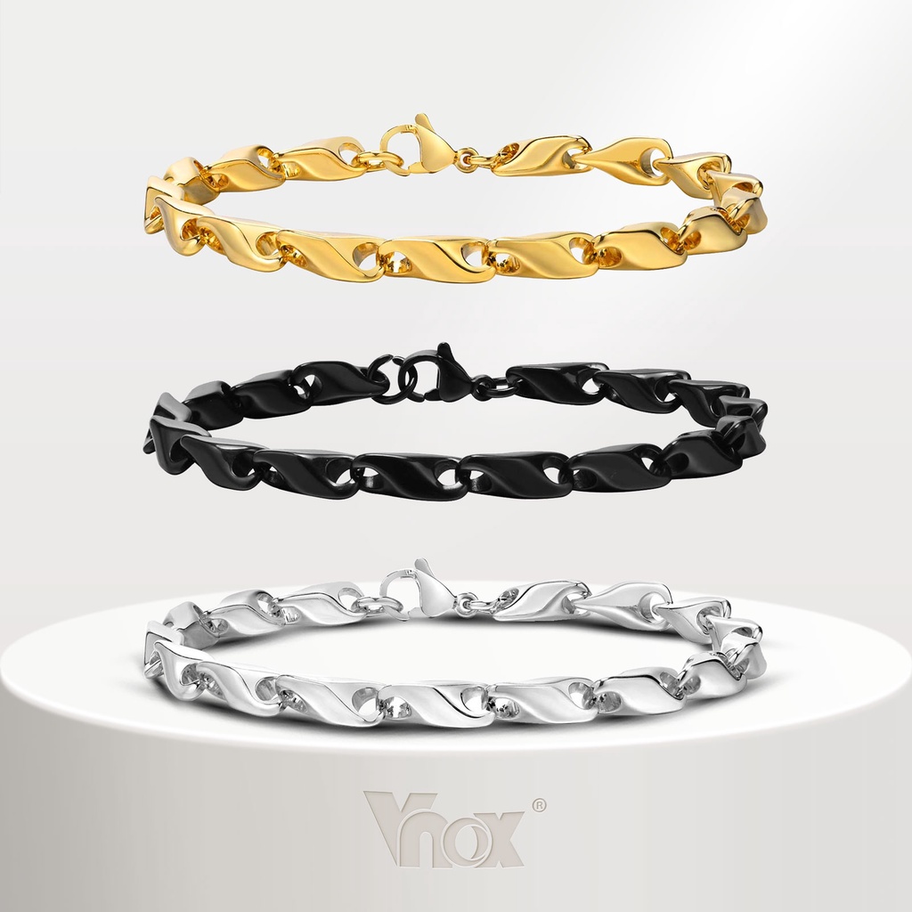 Vnox แฟชั่น ทอง สร้อยข้อมือผู้ชาย, สร้อยข้อมือโซ่ยีนส์ สเตนเลส, สร้อยข้อมือสายรัดข้อมือ ลําลอง สีดํา, เครื่องประดับเด็กผ