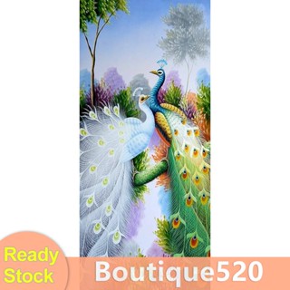 [boutique520.th] ชุดภาพวาดปักเพชร เรซิน ทรงกลม ลายนกยูง DIY สําหรับตกแต่งผนังบ้าน