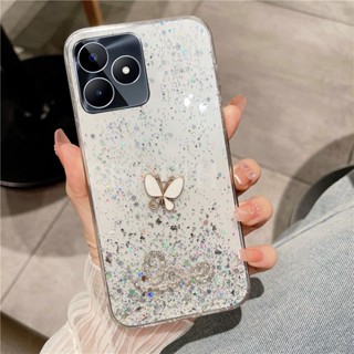 พร้อมส่ง ใหม่ เคสโทรศัพท์มือถือ ซิลิโคนนิ่ม ใส กันกระแทก ลายผีเสื้อ ท้องฟ้ากลางคืน กลิตเตอร์ ระยิบระยับ สําหรับ Realme C53 2023 REALMEC53