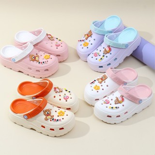 รองเท้าแตะ crocs EVA พื้นหนา 6 ซม. กันลื่น ระบายอากาศได้ดี ลายการ์ตูน สําหรับเด็กผู้หญิง