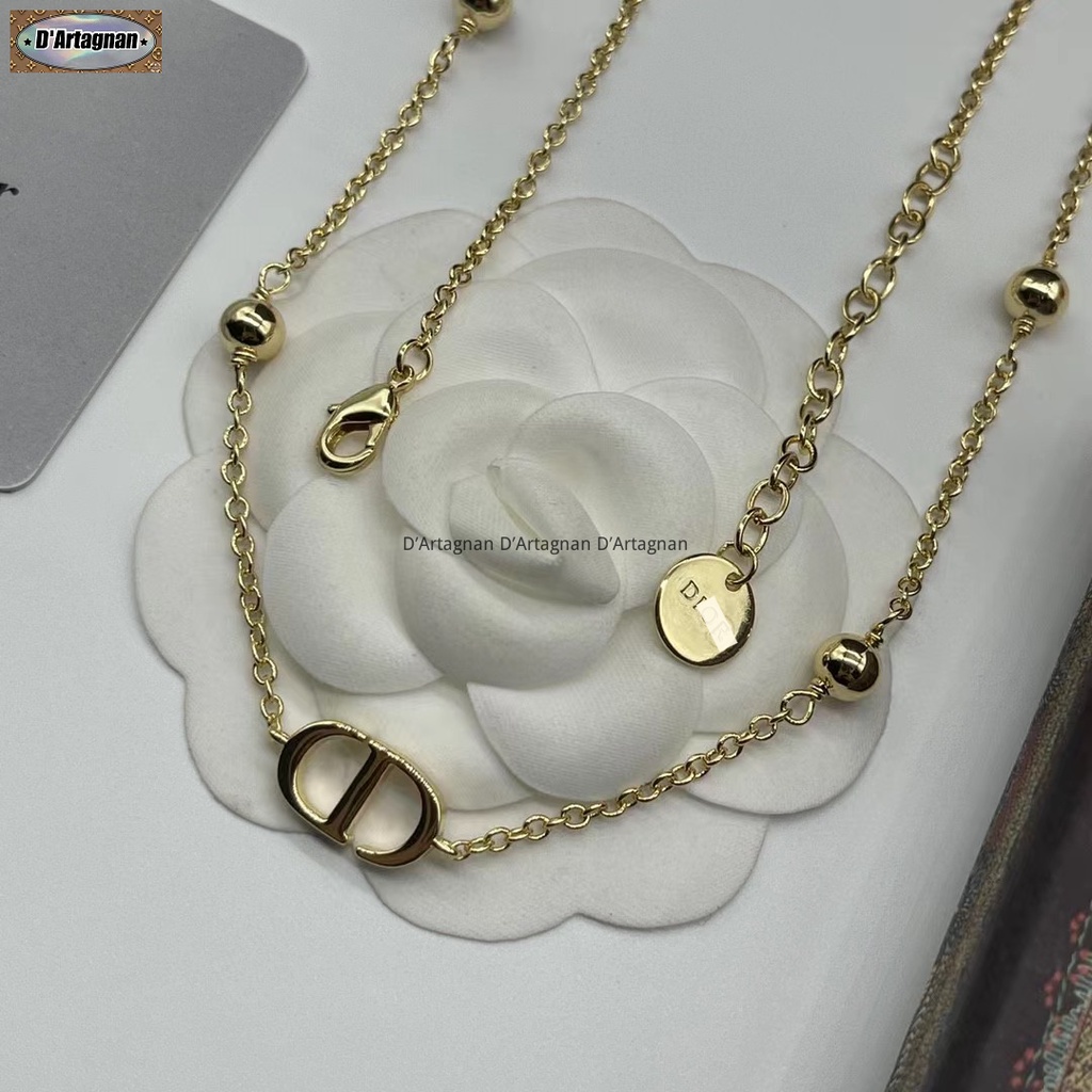 {TOP} Clair D LUNE สร้อยคอ โลโก้ CD เพชร มุก หน้าทอง โลหะ สร้อยคอทองเหลือง ชุบทอง ซีลเหล็ก สไตล์เกาหลี 2023 สร้อยคอผู้หญิง ไม่จางหาย