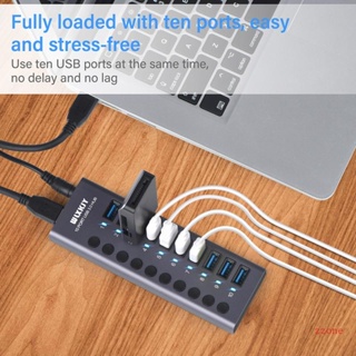 Zzz ฮับแยกข้อมูล USB 10 พอร์ต พร้อมสวิตช์เปิด ปิด และพาวเวอร์ 5V 0 5A