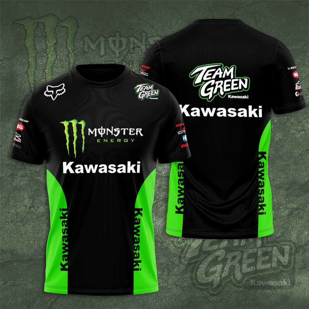 KAWASAKI คาวาซากิแข่งทีม3ง พิมพ์ผู้ชายเสื้อยืดฤดูร้อนใหม่แฟชั่นแขนสั้นเสื้อผ้าผู้หญิงกีฬาเด็ก