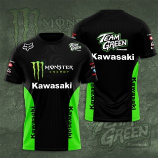 เสื้อยืดแขนสั้น พิมพ์ลาย Kawasaki Racing Team 3 มิติ แฟชั่นฤดูร้อน สําหรับเด็กผู้ชาย และผู้หญิง