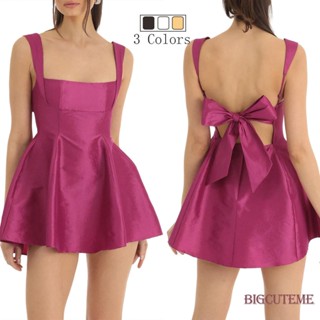 []-A Line Backless Dress Women´s Summer Solid Color Sleeveless Square Neck Sling Dress