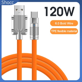 Shocc สายชาร์จ Usb ซิลิโคนเหลว 120w 6a Type C พร้อมไฟแสดงสถานะ Led สําหรับ Xiaomi Huawei